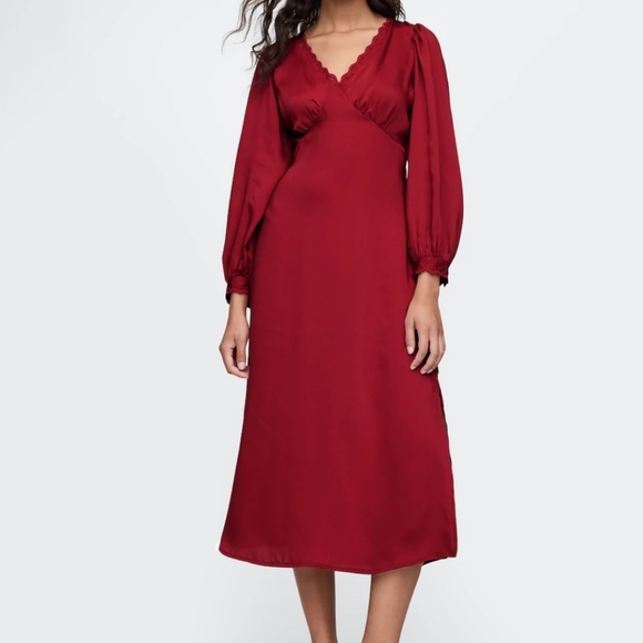 New GAP Elegant Red Satin Empire Dress Size S - Picture 1 of 13